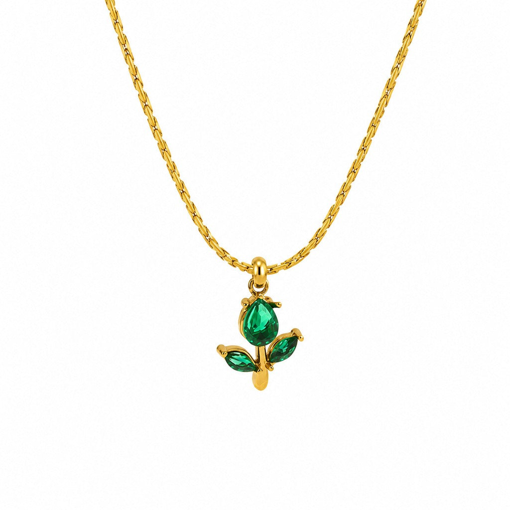 Blooming Grace 14K Gold Plated Tulip Flower Pendant Necklace