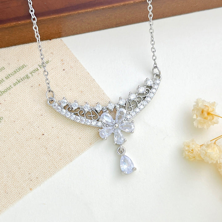 French Romance · Vintage Floral Vine Marquise & Teardrop Pavé Necklace