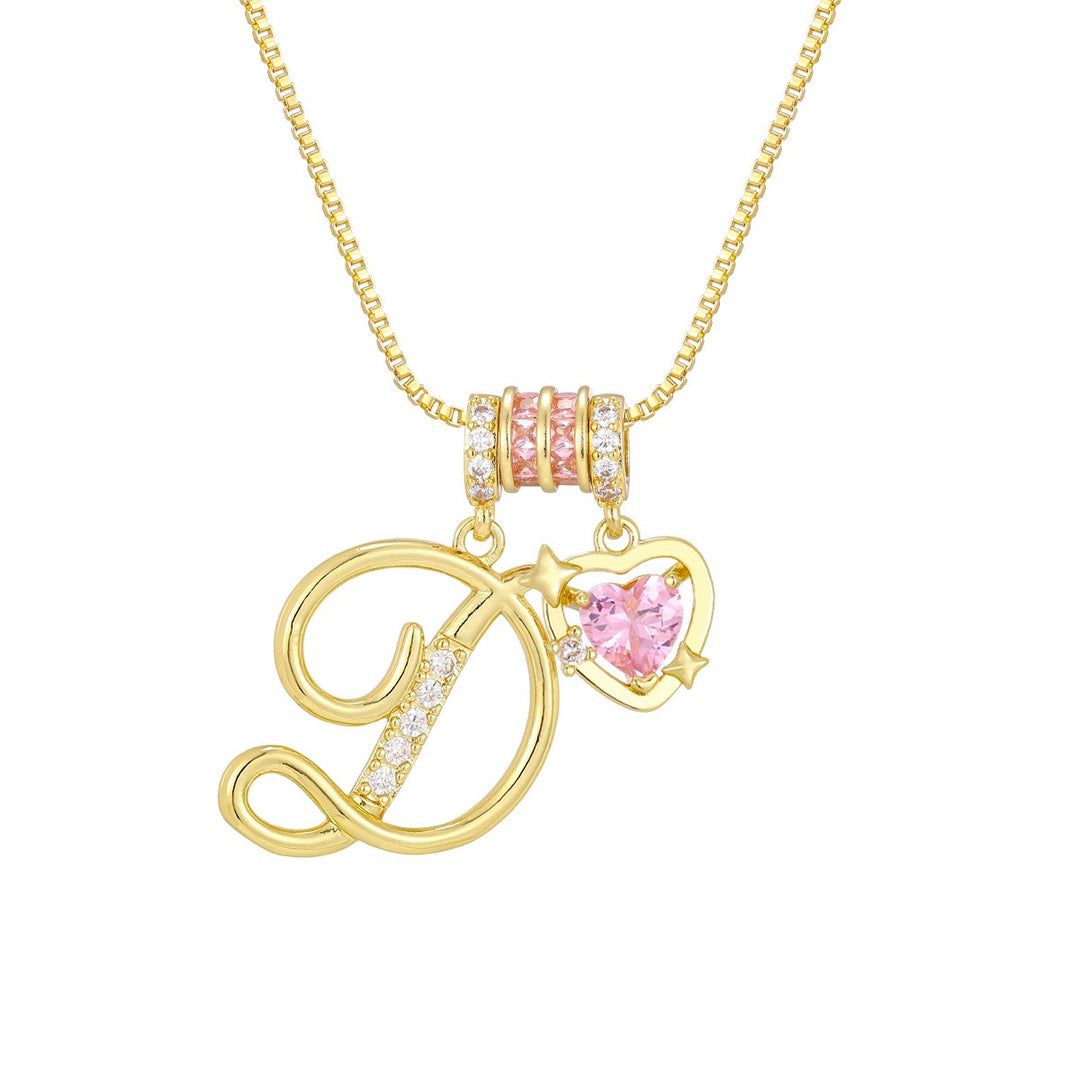 Bespoke Elegance Custom 26-Letter Pink Heart Pendant Necklace