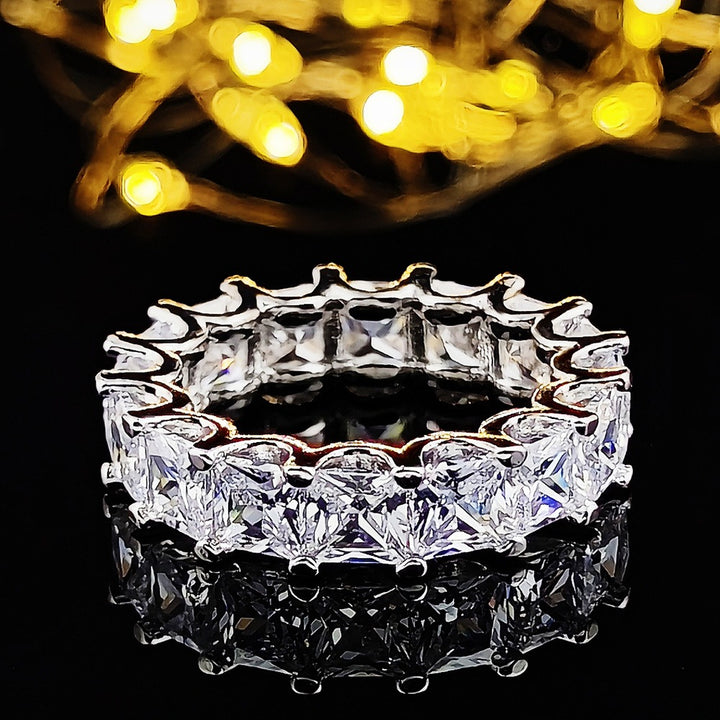 Celestial Radiance S925 Sterling Silver Multi-Cut Pavé Eternity Ring