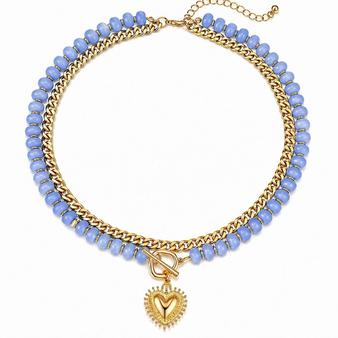 18K Gold Plated Double Layer Beaded Heart Necklace