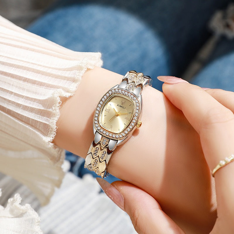 18K Gold Vintage Crystal Oval Women's Quartz Watch