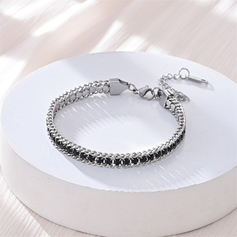 S925 Sterling Silver Two-Row Cuban Link CZ Tennis Bracelet