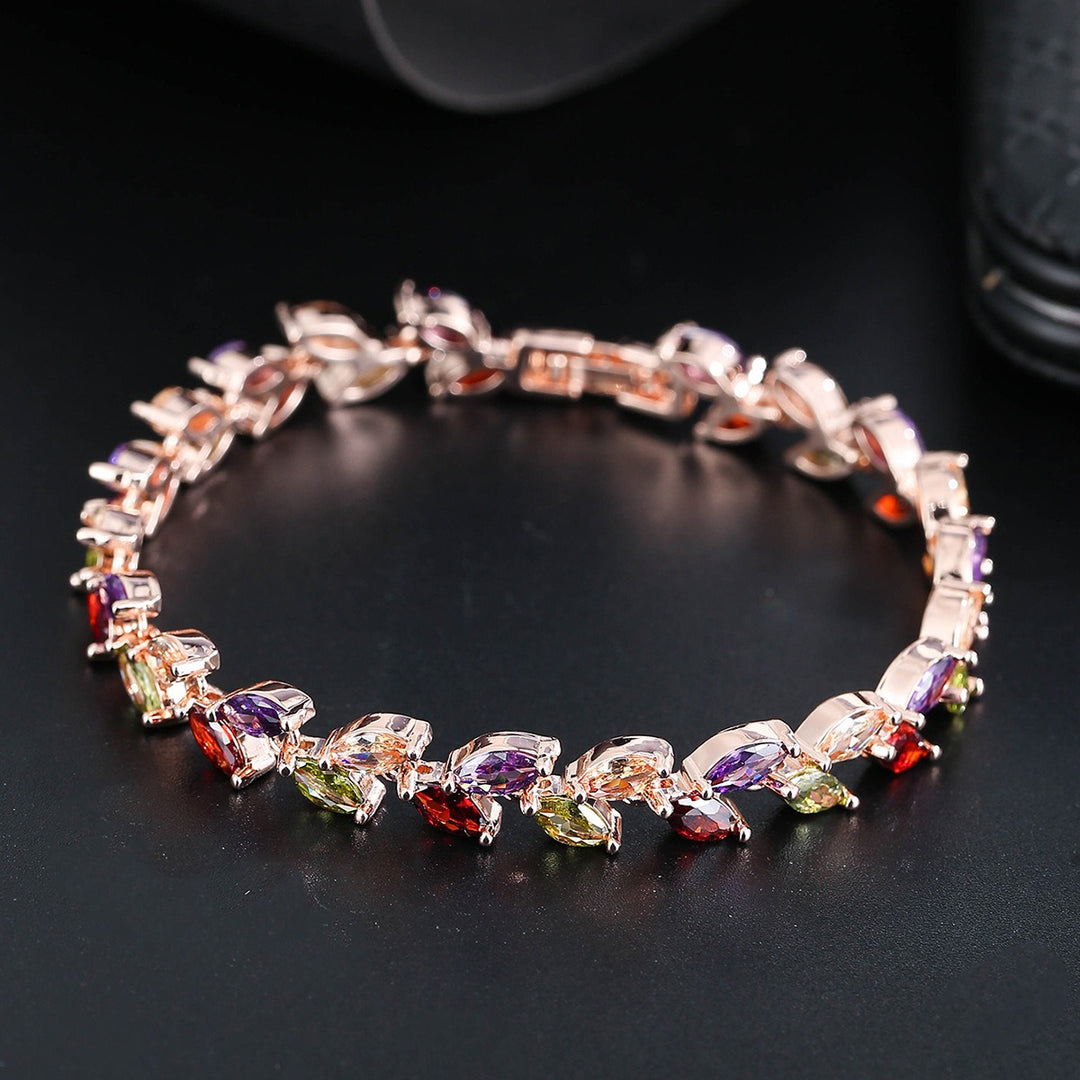 S925 Silver Pavé Alternating Marquise-Cut Gemstone Bracelet