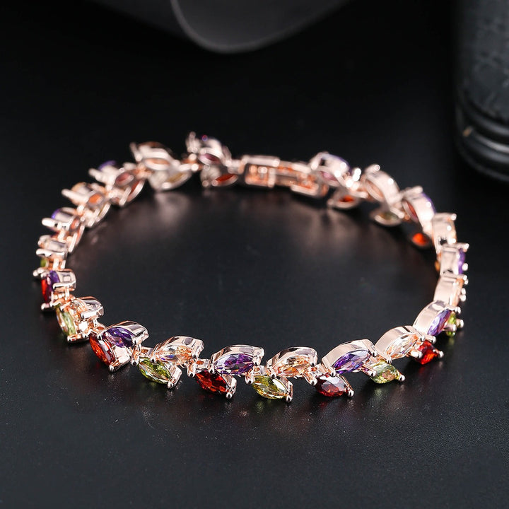 S925 Silver Pavé Alternating Marquise-Cut Gemstone Bracelet