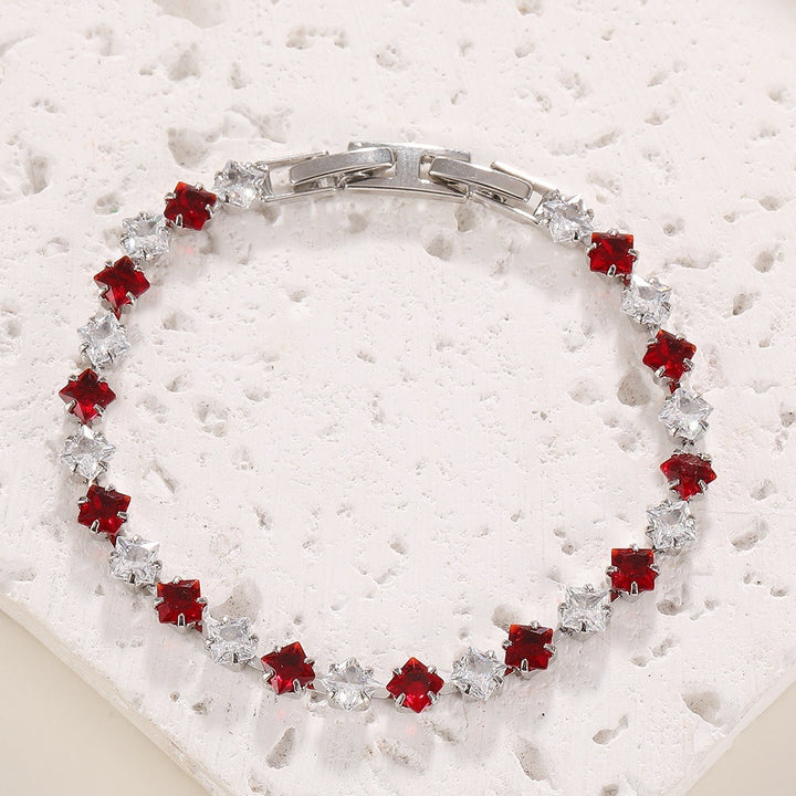 S925 Silver 14K Gold Plated Four-Point Star Cut Gemstone Bracelet