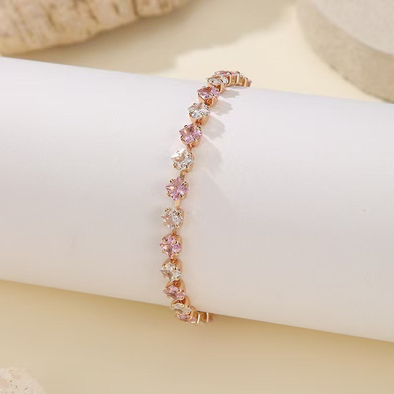 S925 Silver 14K Gold Plated Four-Point Star Cut Gemstone Bracelet