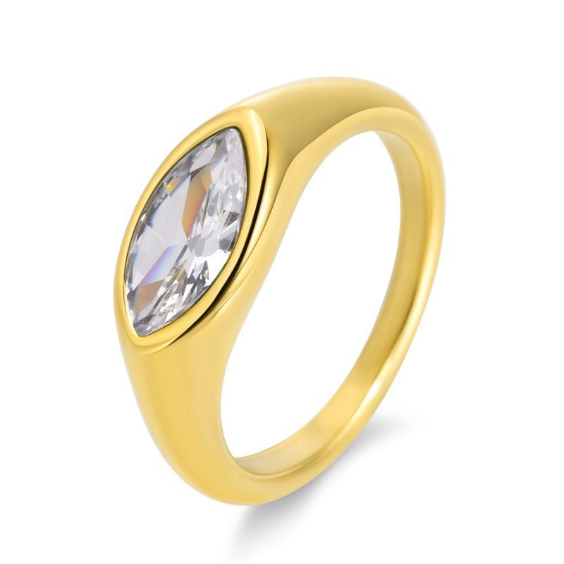 Minimalist Marquise S925 Silver 18K Gold Plated Bezel-Set Signet Ring