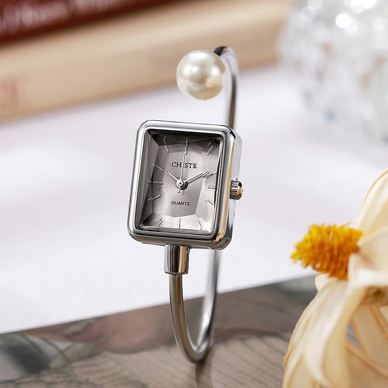 French Elegant Pearl Bangle Quartz Watch