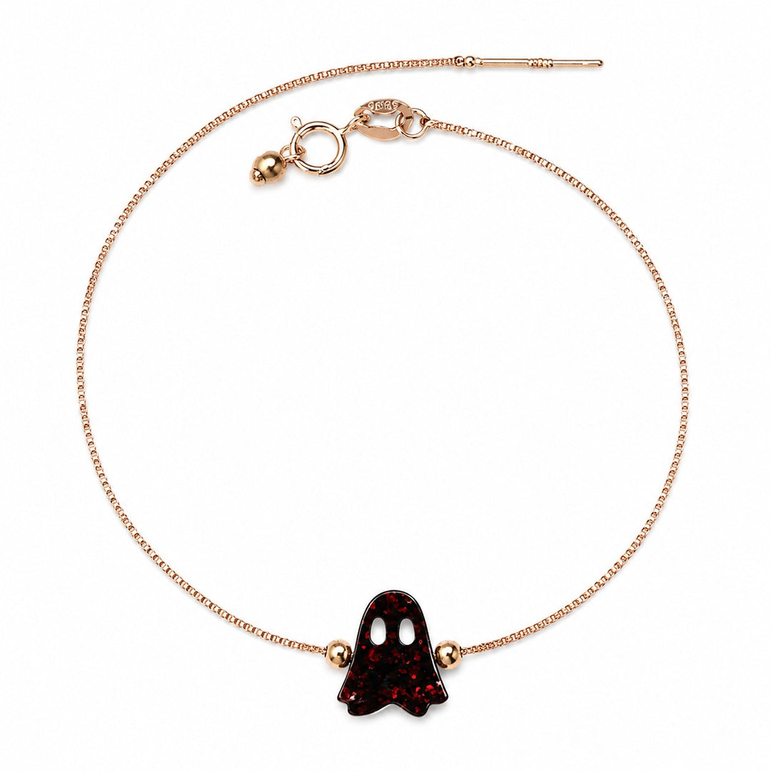 Spooky-Cute Ghost S925 Silver/Rose Gold Plated Opal Necklace Bracelet Set