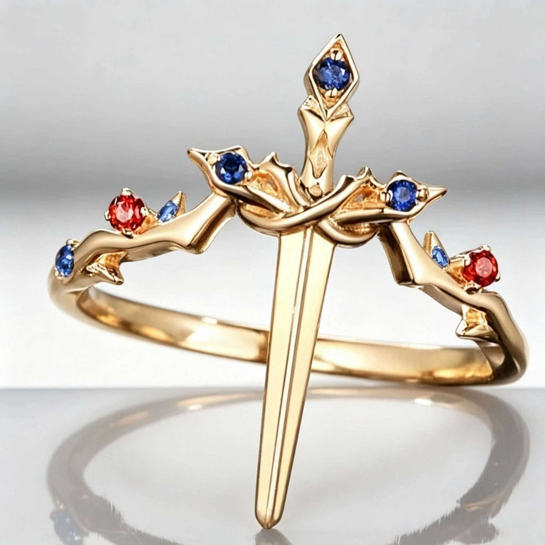 Dark Guardian Gothic Fantasy Sword Heart Stackable Rings