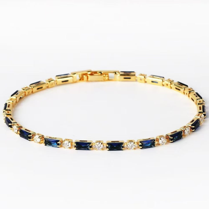 14K Gold Plated Geometric Baguette & Round Gemstone Bracelet