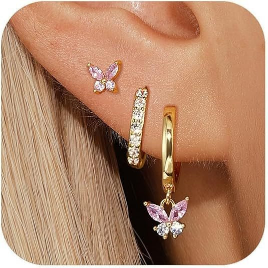 Butterfly & Starlight 18K Gold Multi-Style Stackable Earrings Set