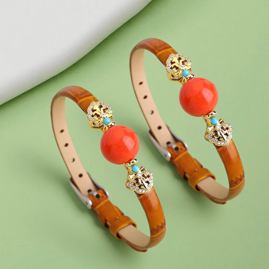 Nomadic Spirit 14K Gold Plated Leather Gemstone Bracelet