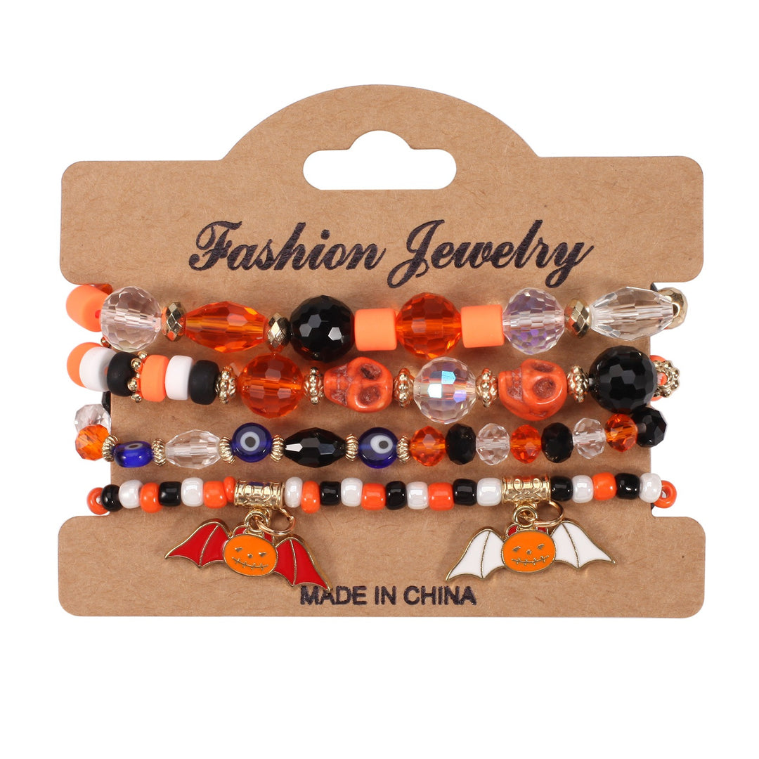 Halloween Spooky-Cute Party Multi-Layer Beaded Letter Stack Bracelet Set