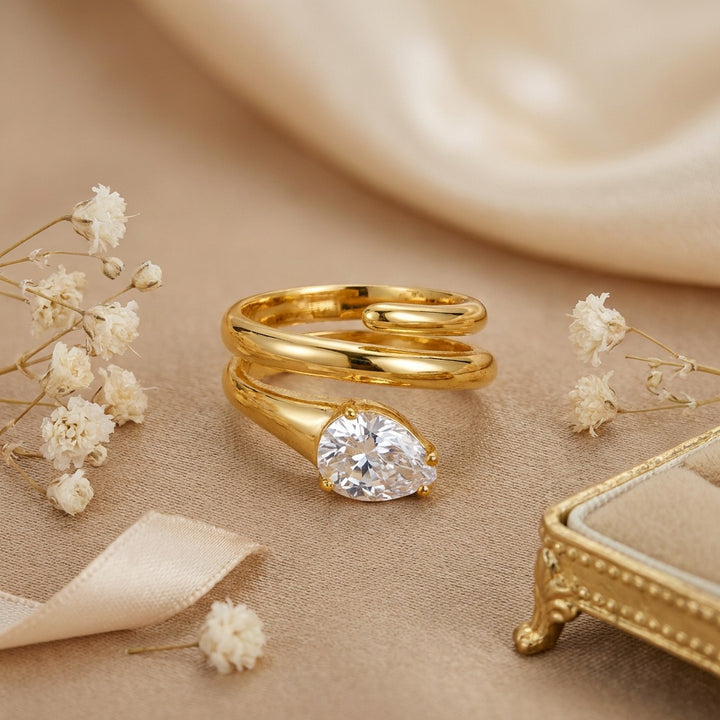 「Serpent Sparkle」Pear Cut Wrap Snake Ring