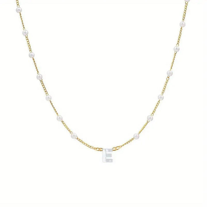 18K Gold Plated Pearl Initial Necklace