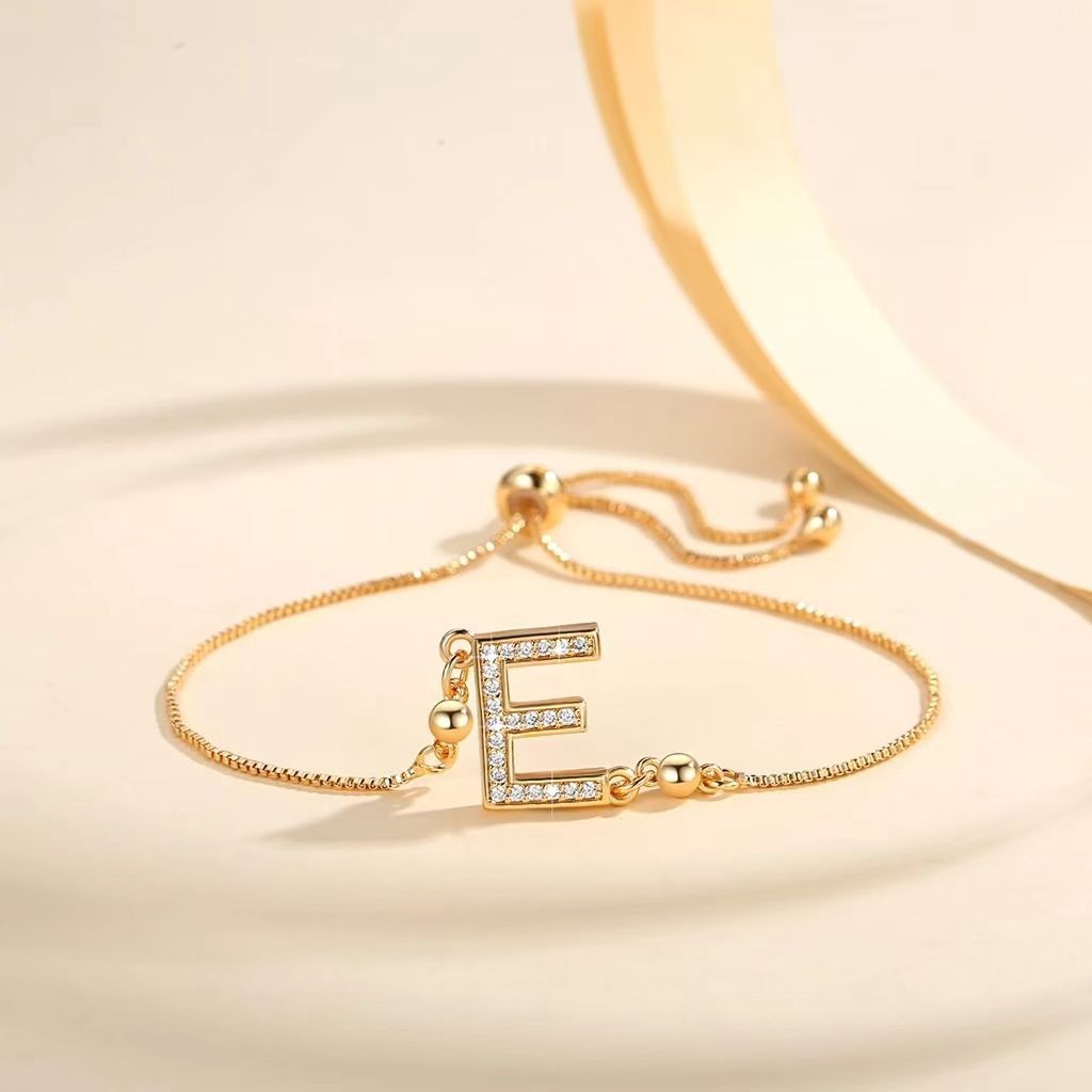 Personalized Touch 18K Gold Diamond 26 Letters Adjustable Bracelet