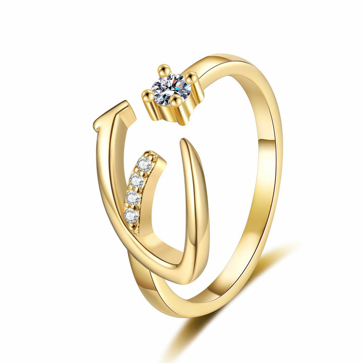 Dainty Cursive Initial Open Ring with CZ Accent