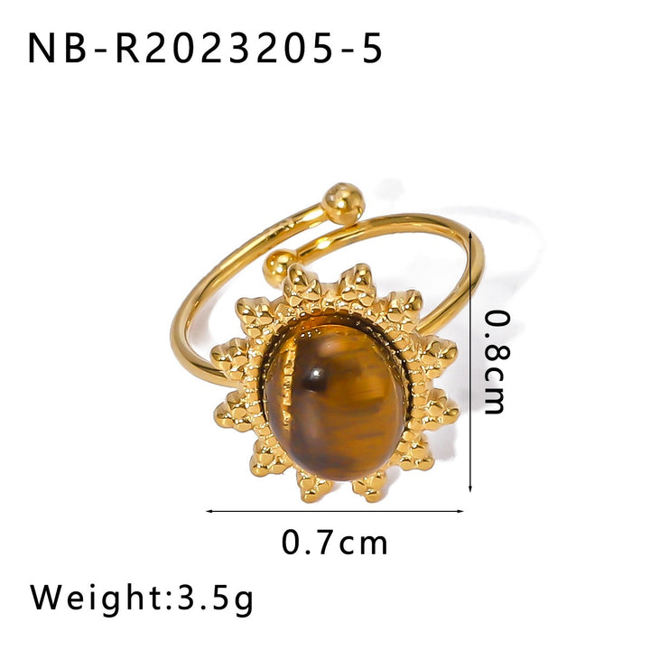 Whisper of the Sun Natural Stone Cabochon Sunburst Adjustable Ring