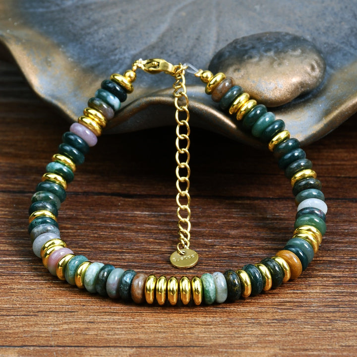 Boho Earth Harmony Natural Stone Heishi Bead Bracelet with Gold Spacers