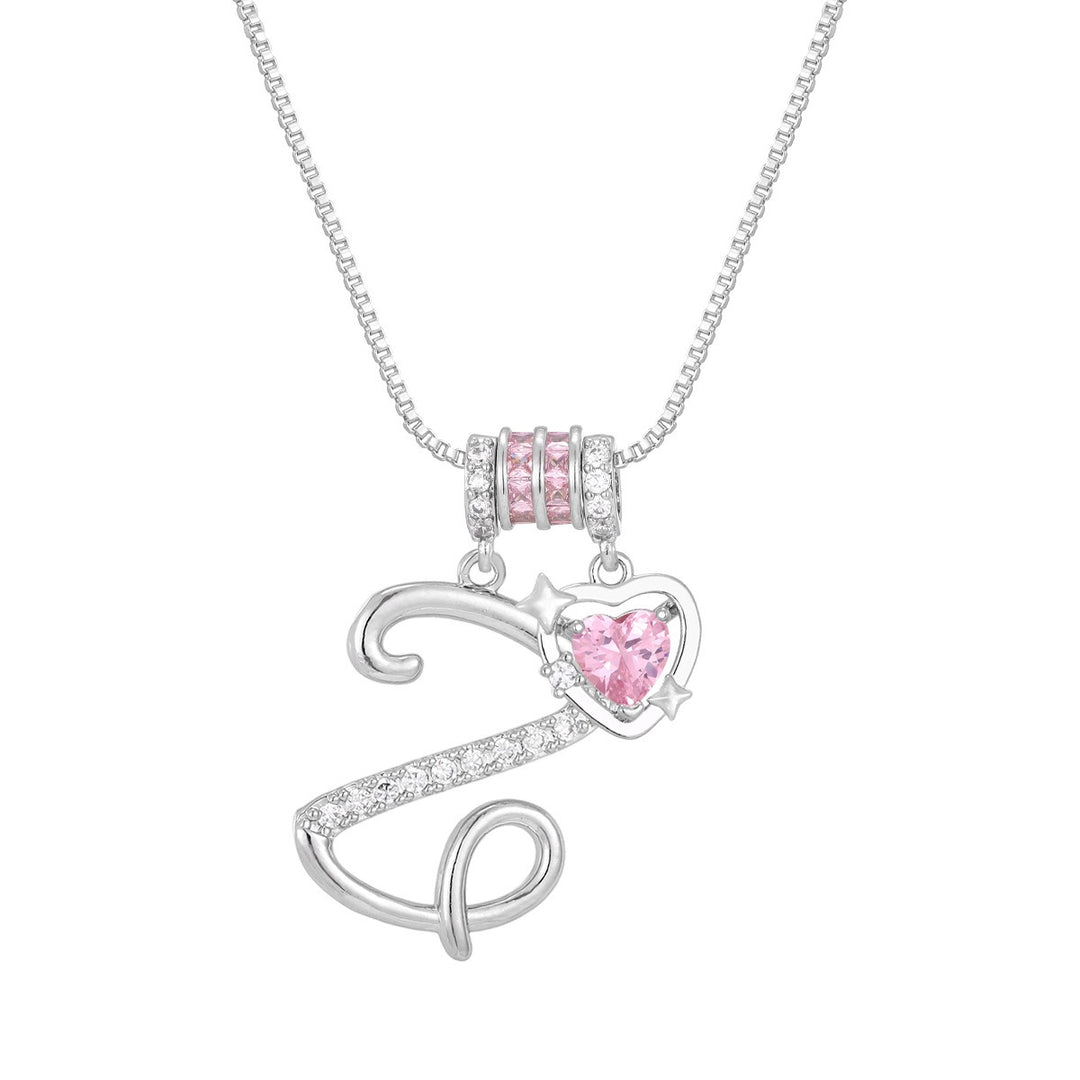 Bespoke Elegance Custom 26-Letter Pink Heart Pendant Necklace