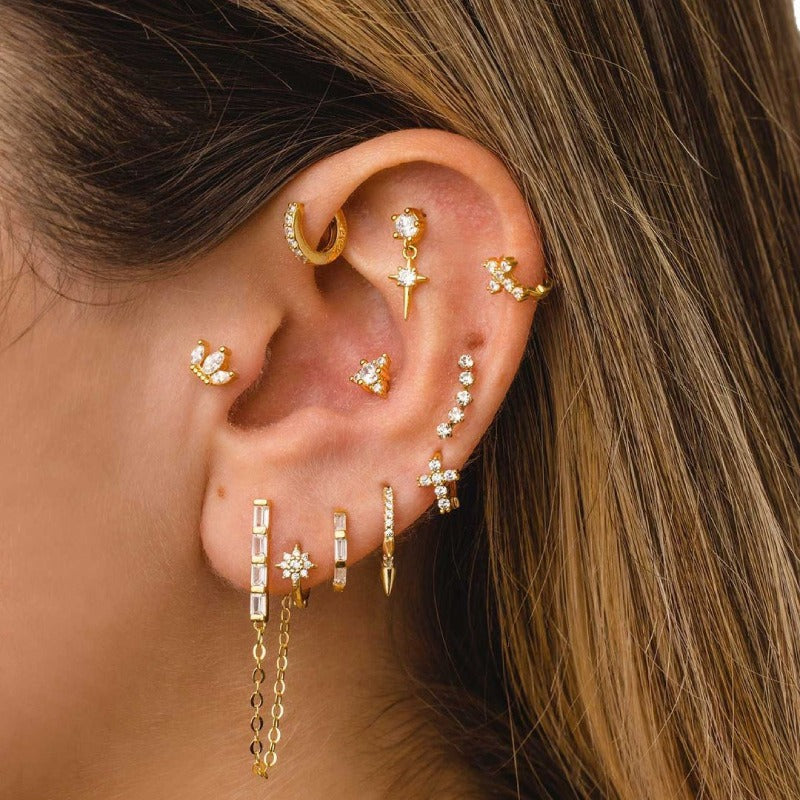 18K Gold Earring Set Celestial, Butterfly Western Charms