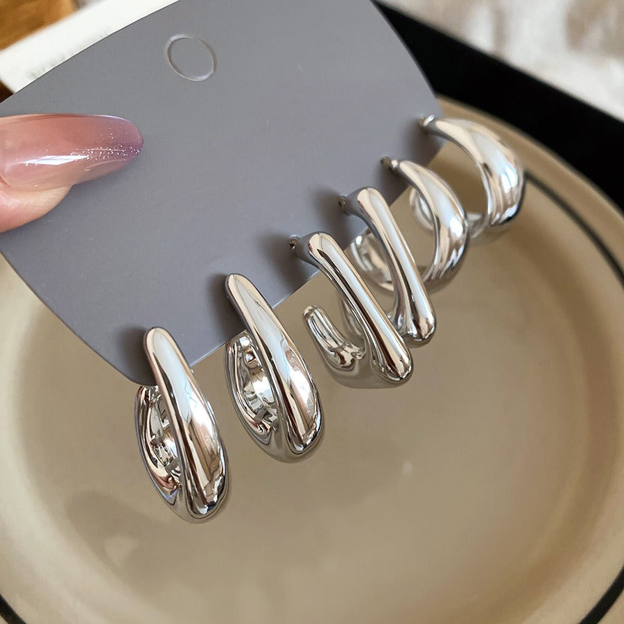 Minimalist 3-Pair Textured Acrylic Hoop Earrings Set Smooth, Hammered & Ribbed Chunky Hoops