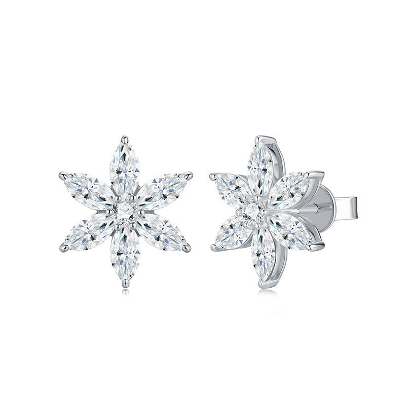 Six-Petal Marquise CZ Flower Stud Earrings