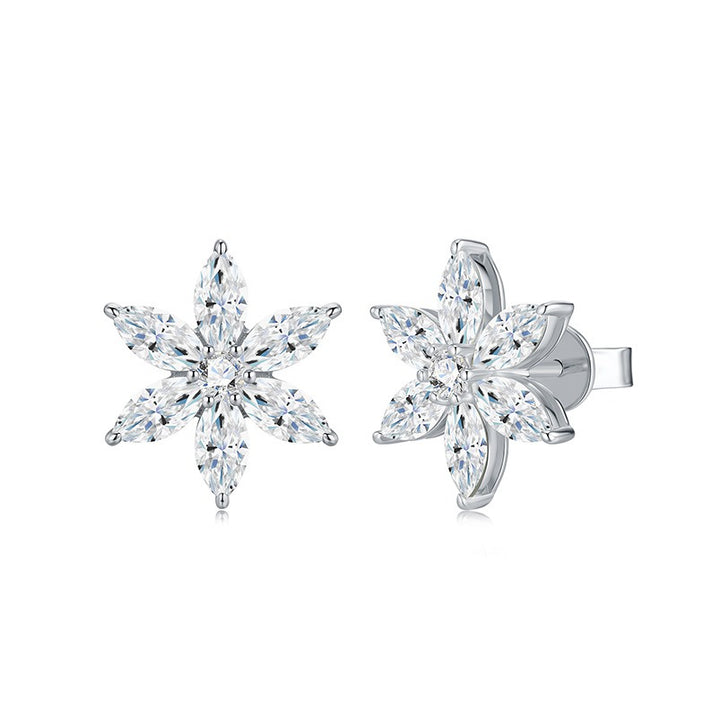 Six-Petal Marquise CZ Flower Stud Earrings