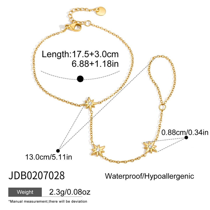 18K Gold Waterproof Stainless Steel Rings & Finger Bracelet Set
