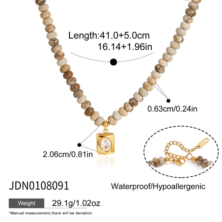 18K Gold Natural Gemstone Beaded Necklace Boho Minimalist Pendant