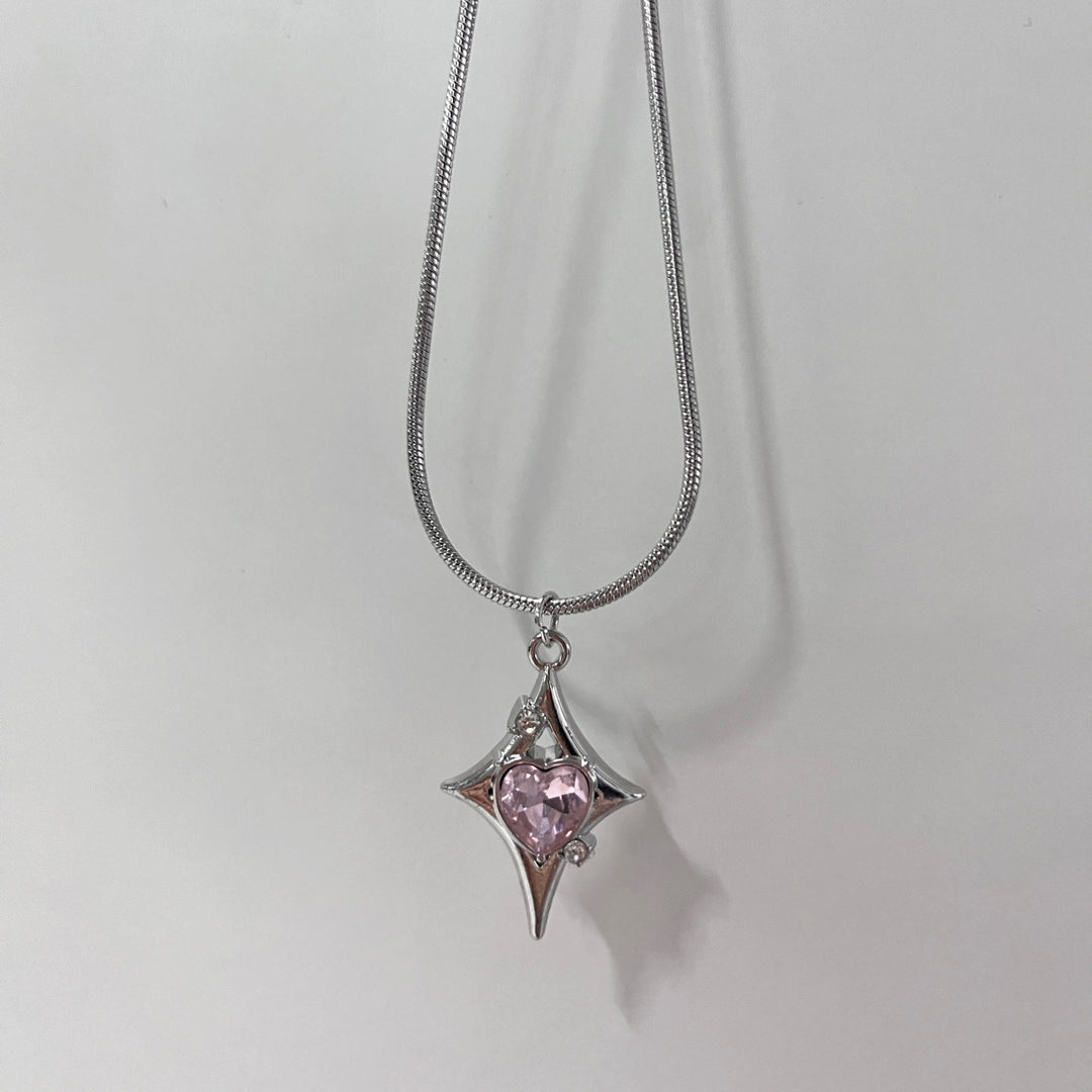 S925 Sterling Silver Classic 5-Piece Necklace Set Pink Crystal Cross & Heart Pendants