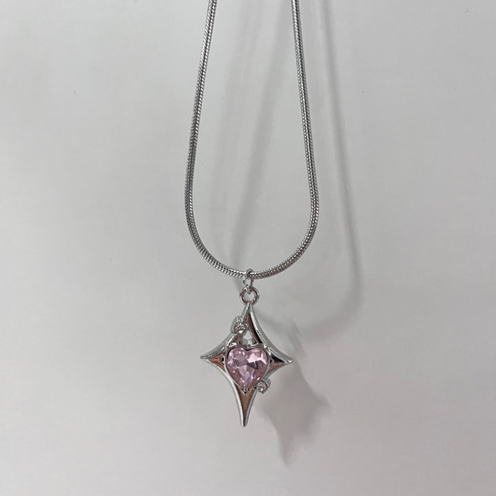 S925 Sterling Silver Classic 5-Piece Necklace Set Pink Crystal Cross & Heart Pendants