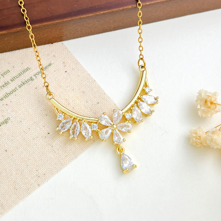 French Romance · Vintage Floral Vine Marquise & Teardrop Pavé Necklace