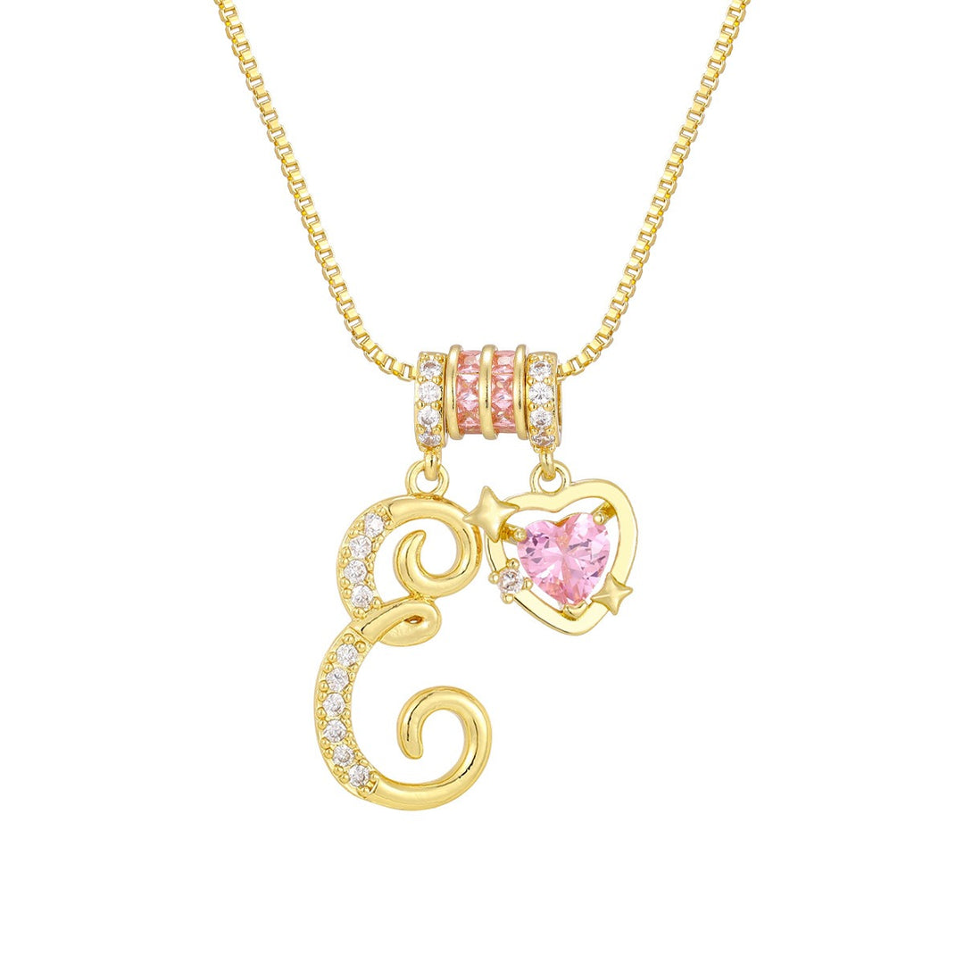 Romantic Custom · 18K Gold Plated Letter & Pink Heart DIY Necklace