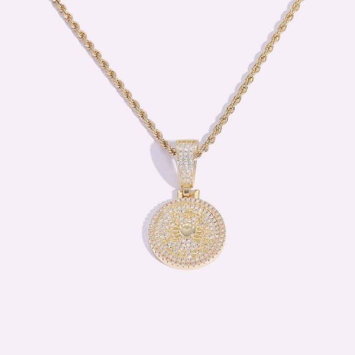 Celestial Mark 14K Gold Plated Zodiac Pavé Coin Pendant Necklace