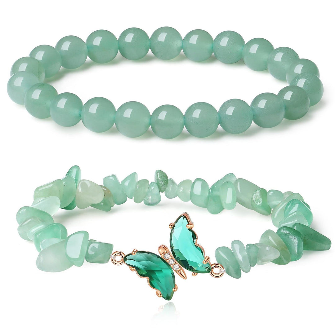Butterfly Charm Natural Crystal Beaded & Chip Bracelet Set