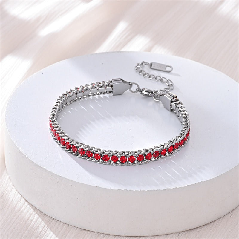 S925 Sterling Silver Two-Row Cuban Link CZ Tennis Bracelet