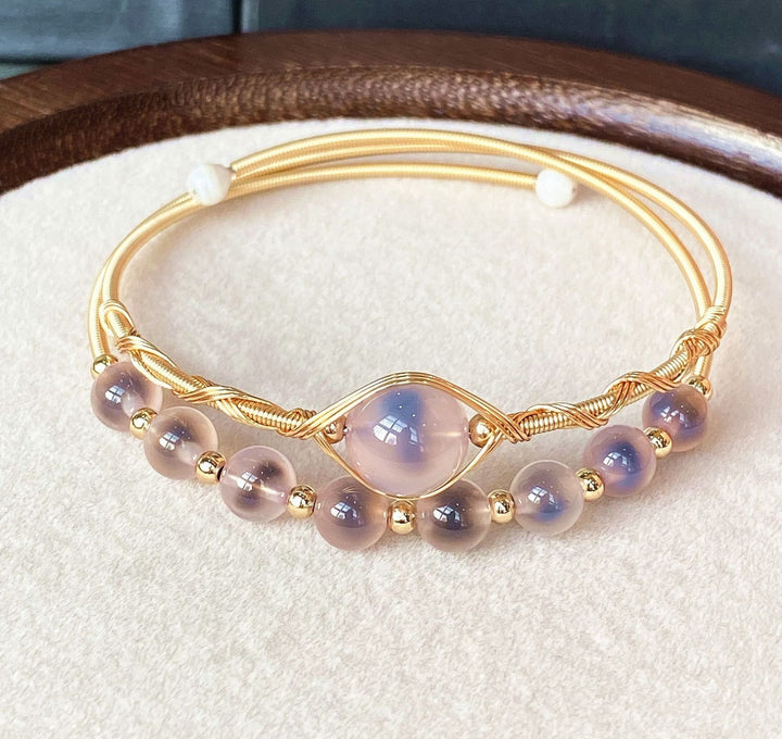 14K Gold Hand-Wrapped Natural Crystal Spring Coil Bracelet