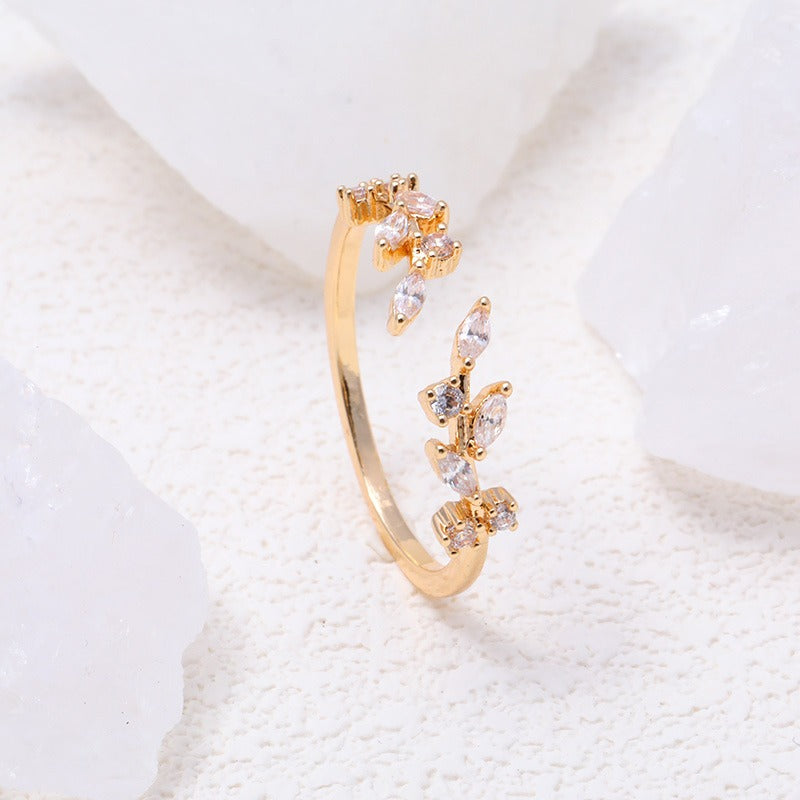 Ear of Wheat S925 Silver 14K Gold Plated Geometric Open Ring