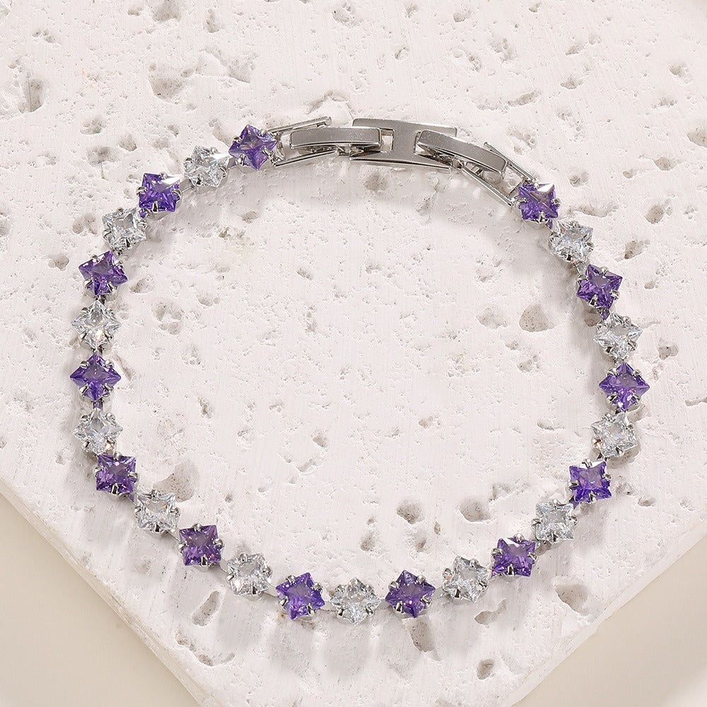 S925 Silver 14K Gold Plated Four-Point Star Cut Gemstone Bracelet