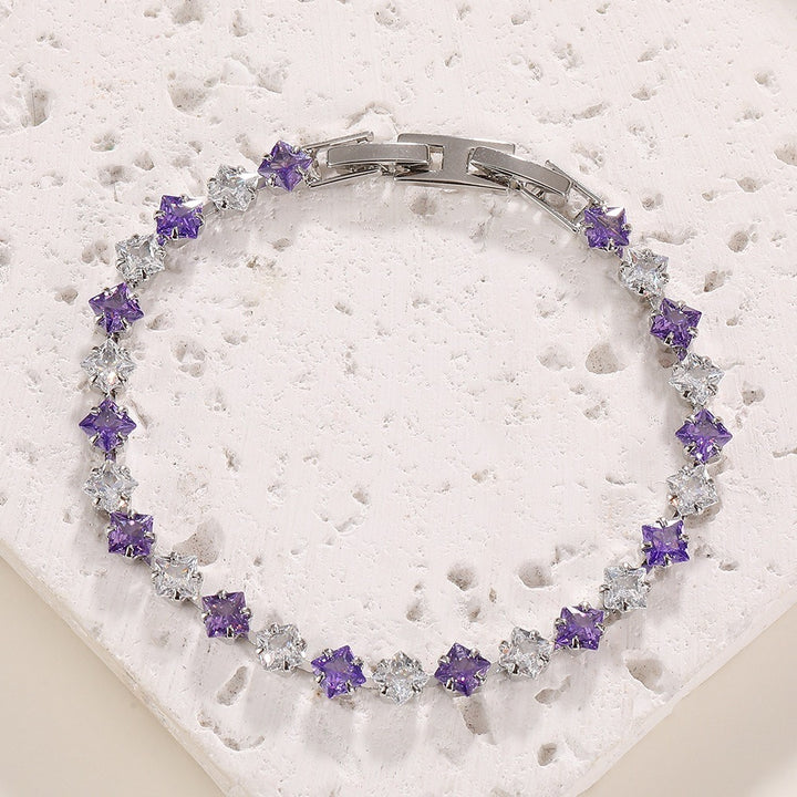 S925 Silver 14K Gold Plated Four-Point Star Cut Gemstone Bracelet