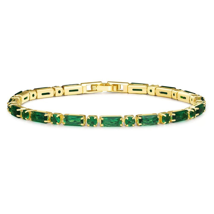 14K Gold Plated Geometric Baguette & Round Gemstone Bracelet