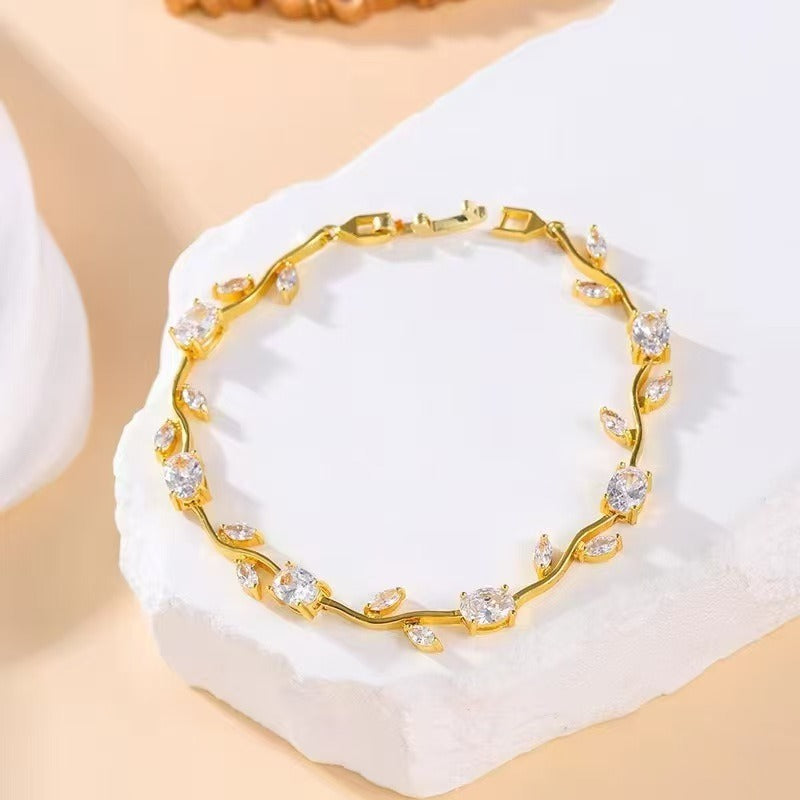 Spring Sprig Gemstone Two-Tone Leaf Bracelet