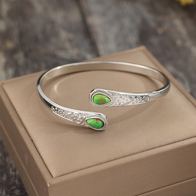 Spirit Guardian Vintage Silver Multi-Gemstone Open Cuff Bracelet