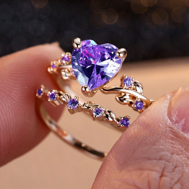 「Vine Heart」18K Gold Convertible Heart Stackable Ring Set