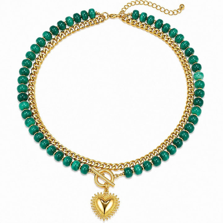 18K Gold Plated Double Layer Beaded Heart Necklace