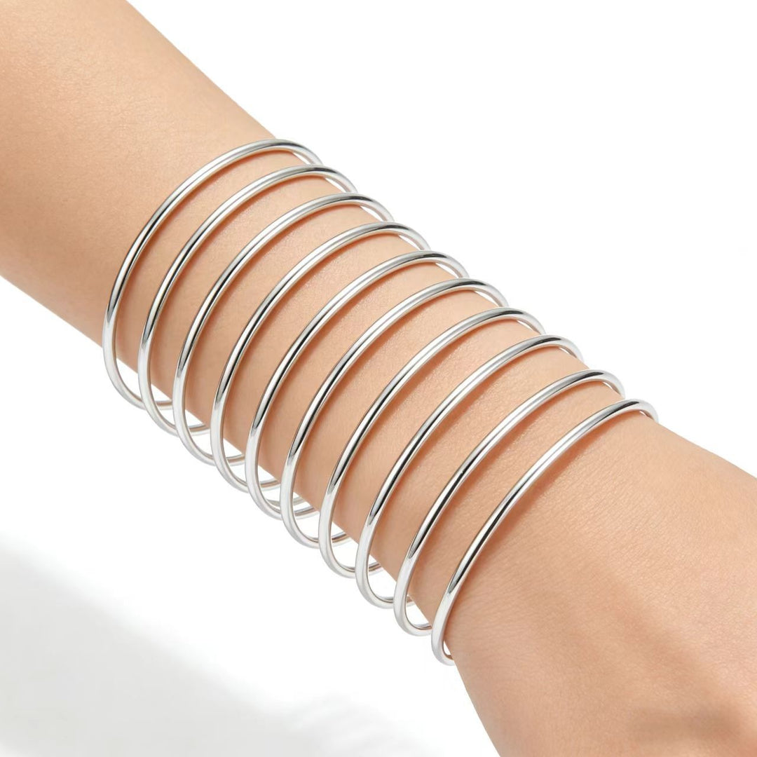 S925 Silver High-Polish Thin Bangle Set