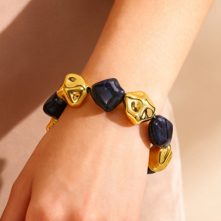 Amber Gold Resin Beaded Stretch Bracelet
